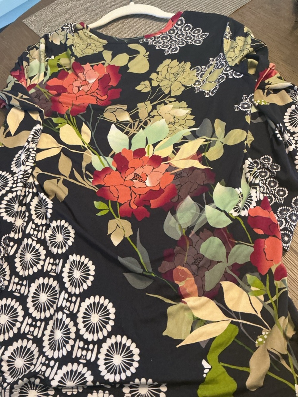 Johnny Was Black Floral V-Neck Top with Pink and Green Accents - Picture 5 of 5